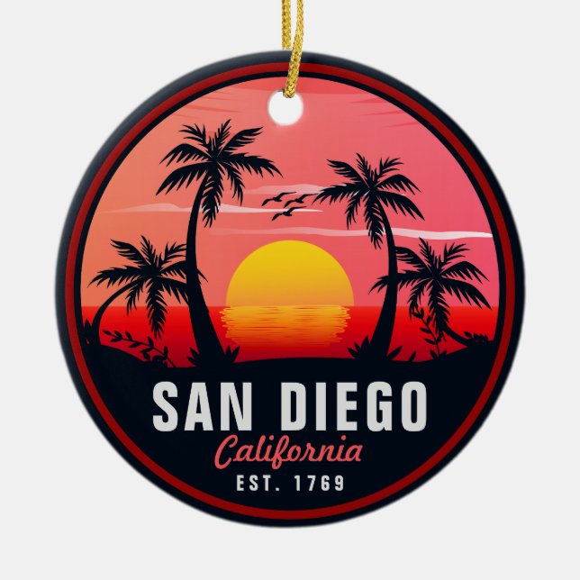 San Diego California Retro Sunset Souvenirs 60s Ceramic Ornament (Front)