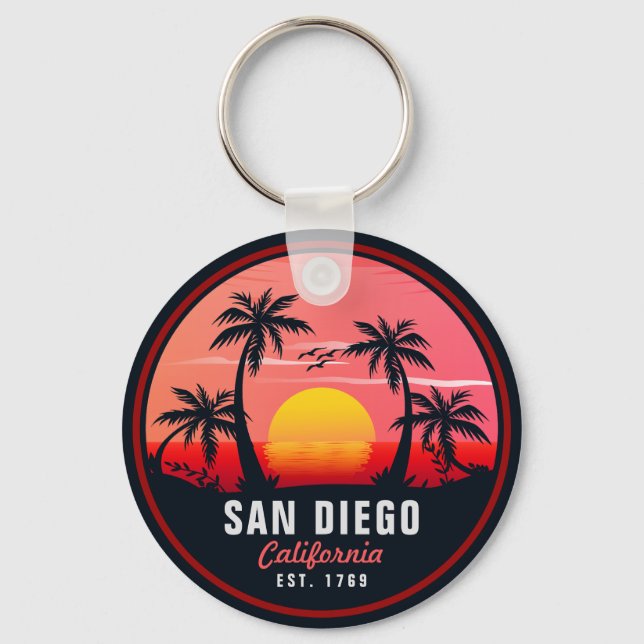 San Diego California Retro Sunset Souvenirs 60s Keychain (Front)