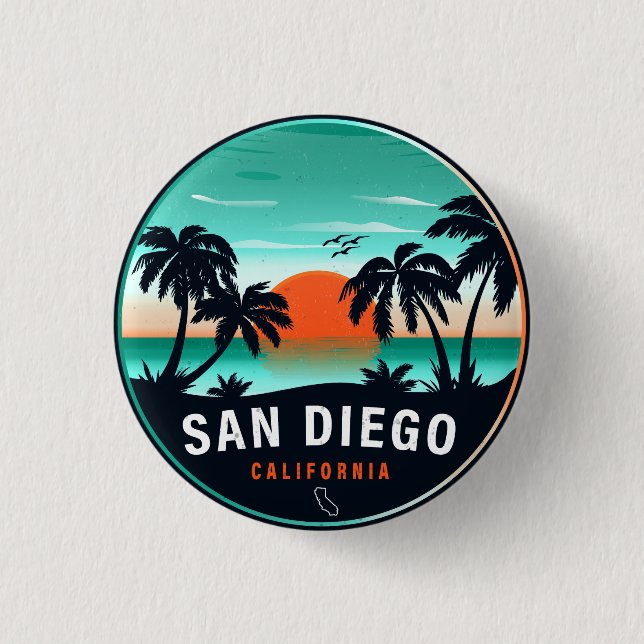 San Diego California Retro Sunset Souvenirs 80s 1 Inch Round Button (Front)