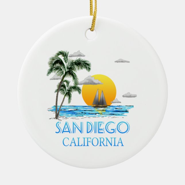 San Diego California Sailing Ceramic Ornament (Front)