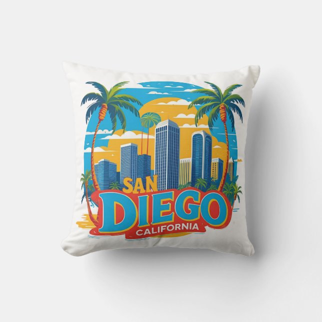 San Diego California Skyline–Modern Cityscape Throw Pillow (Front)