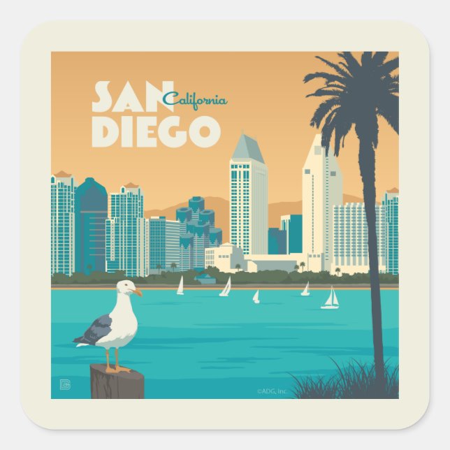 San Diego, California Square Sticker (Front)