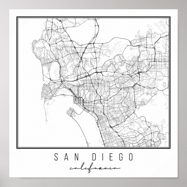 San Diego California Street Map Poster (Front)
