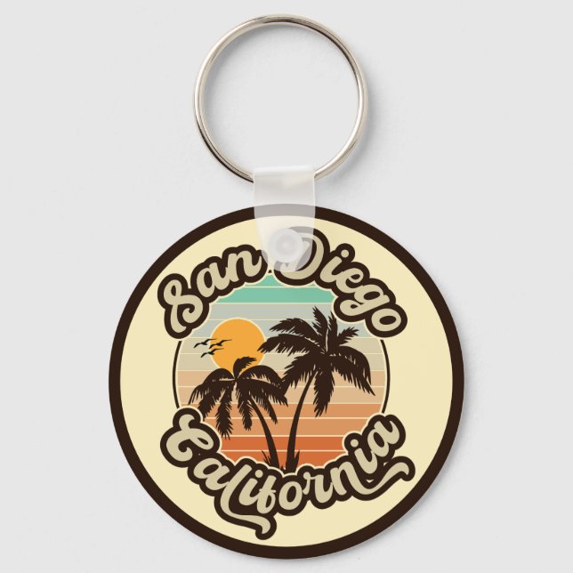San Diego California Sunset Palm Trees Souvenirs Keychain (Front)