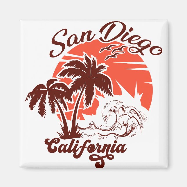 San Diego California Sunset Palm Trees Souvenirs Magnet (Front)