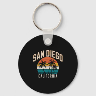 San Diego California Sunset Palms Vintage Travel V Keychain