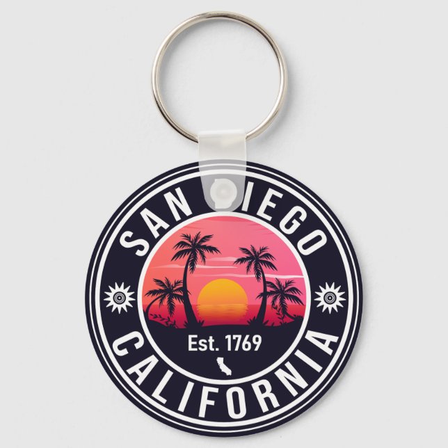 San Diego California Sunset Vacation Souvenirs 60s Keychain (Front)
