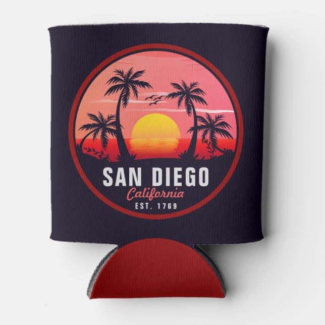 San Diego California Sunset Vacation Souvenirs 80s Can Cooler (Front)