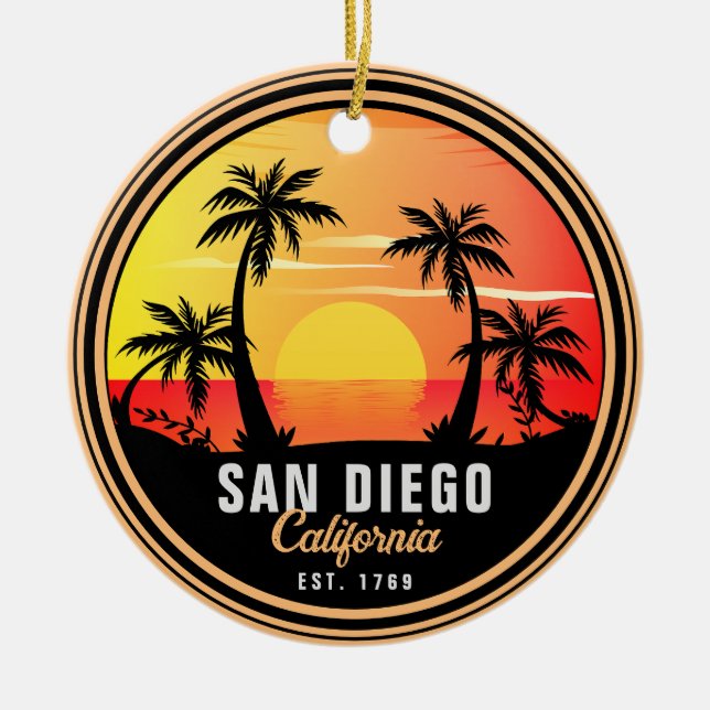 San Diego California Sunset Vacation Souvenirs 80s Ceramic Ornament (Front)