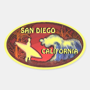San Diego California surfer art yellow stickers