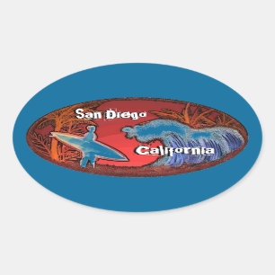 San Diego California surfer waves art blue sticker