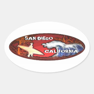 San Diego California surfer waves art stickers