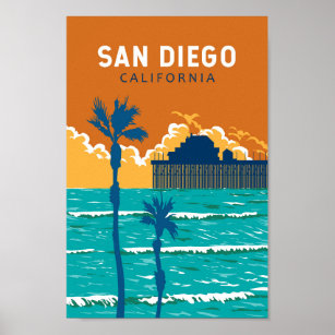 San Diego California Travel Art Vintage Poster