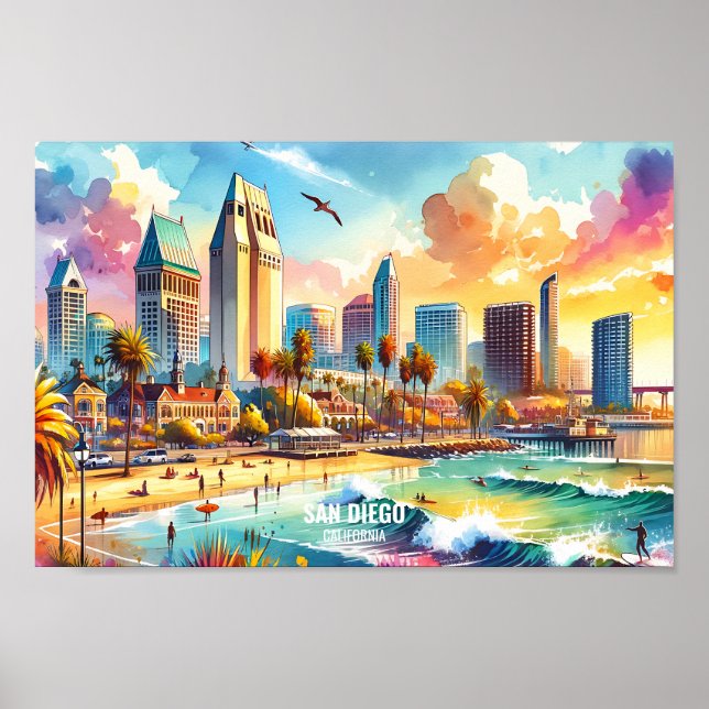San Diego California Travel Places watercolor Poster (Front)