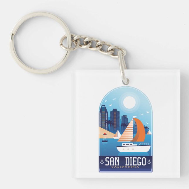 San Diego California Vintage Acrylic Keychain (Front)
