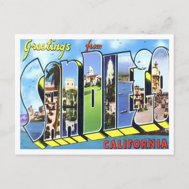 San Diego, California Vintage Big Letters Postcard (Front)