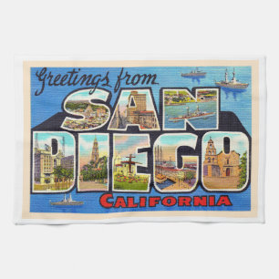San Diego California Vintage Large Letter Postcard Kitchen Towel