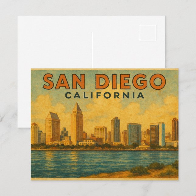 San Diego California vintage Skyline Postcard (Front/Back)