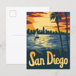 San Diego California Vintage Travel Illustration Postcard