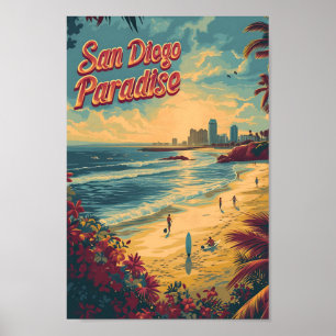 San Diego California Vintage Travel Illustration Poster
