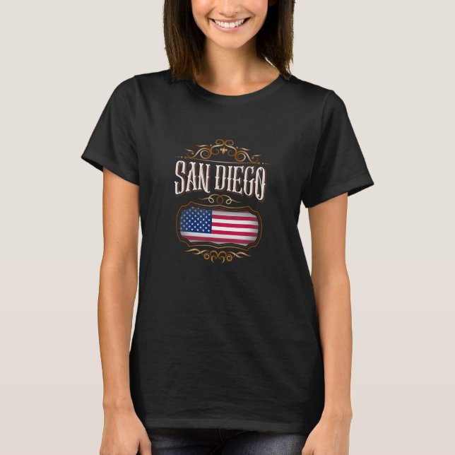 SAN DIEGO California with flag of the USA T-Shirt (Front)