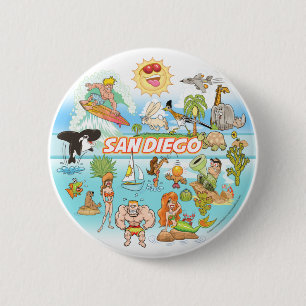 San Diego Cartoon 2 Inch Round Button