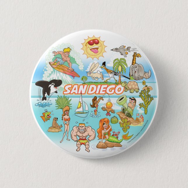 San Diego Cartoon 2 Inch Round Button (Front)