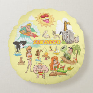 San Diego Cartoon Poufs Round Pillow