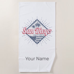 San Diego City California Retro Palm Trees Vintage Beach Towel