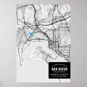 San Diego City Map + Mark Your Location  Poster