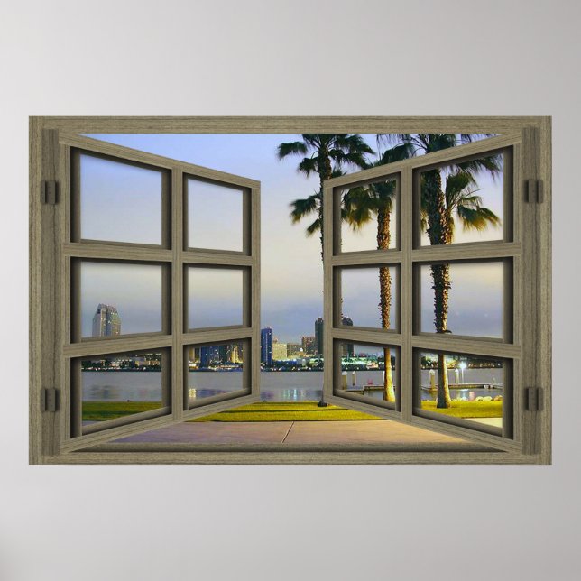 San Diego City Scape Through Open Window Poster (Devant)