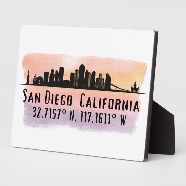 San Diego City Skyline Latitude and Longitude  Plaque (Side)