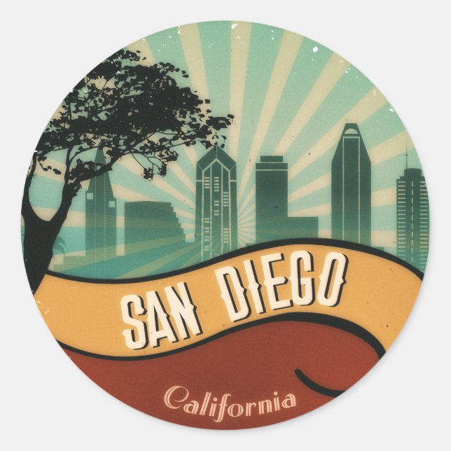 San Diego City Skyline Retro Vintage Sticker (Front)