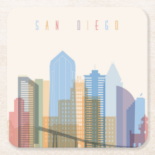 San Diego City Skyline Square Paper Coaster