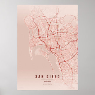San Diego Coral Map Print Poster Wallart Gift 