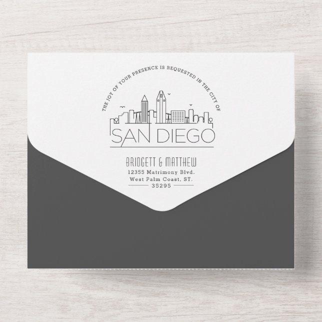 San Diego Deco Skyline | Grey-Style Wedding All In One Invitation (Back)