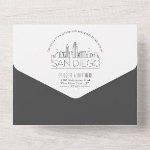 San Diego Deco Skyline   Grey-Style Wedding All In One Invitation