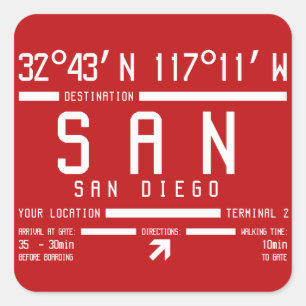 San Diego International IATA Airport Code Square Sticker