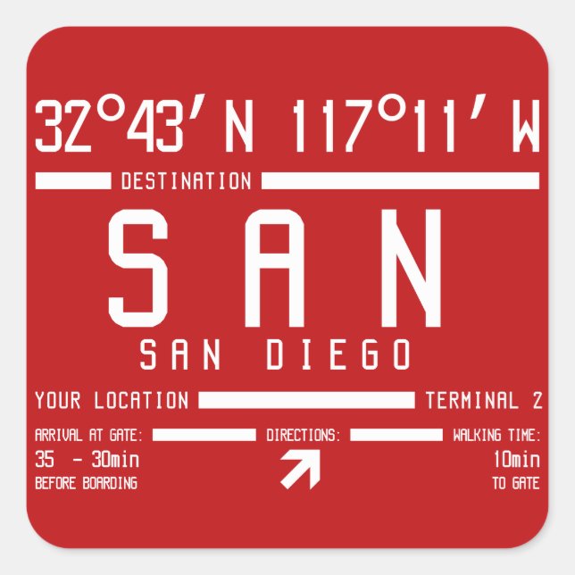 San Diego International IATA Airport Code Square Sticker (Front)