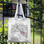 San Diego Love Locator | City Map Wedding Welcome Tote Bag<br><div class="desc">A fun tote bag for a wedding or any other occasion taking place in the beautiful city of San Diego. This tote features an overhead map of the city centre inside a black-bordered box framer. On the top sits a short welcome greeting and the name of the city. On the...</div>