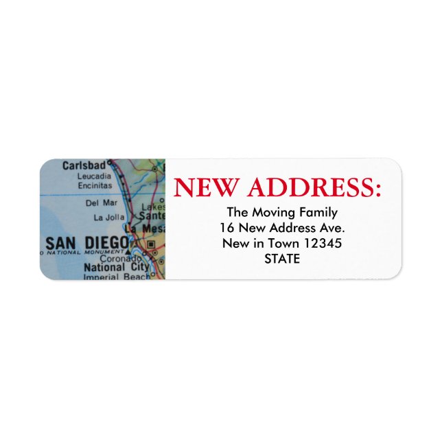 San Diego Nouveau Étiquette d'adresse (Devant)
