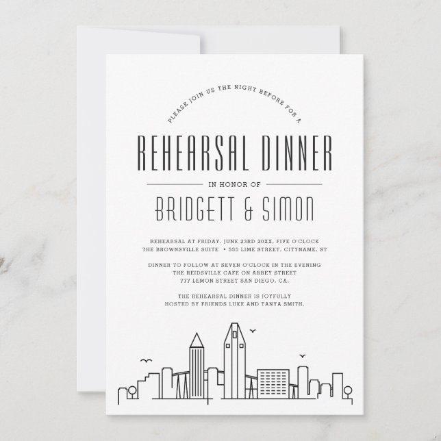 San Diego Rehearsal Dinner | Skyline Invitation (Front)