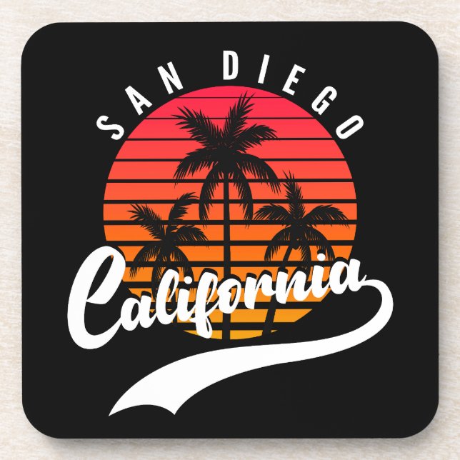 San Diego Retro Sunset Beverage Coaster (Front)