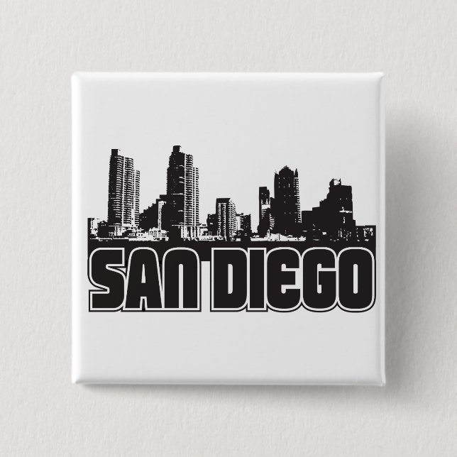 San Diego Skyline 2 Inch Square Button (Front)