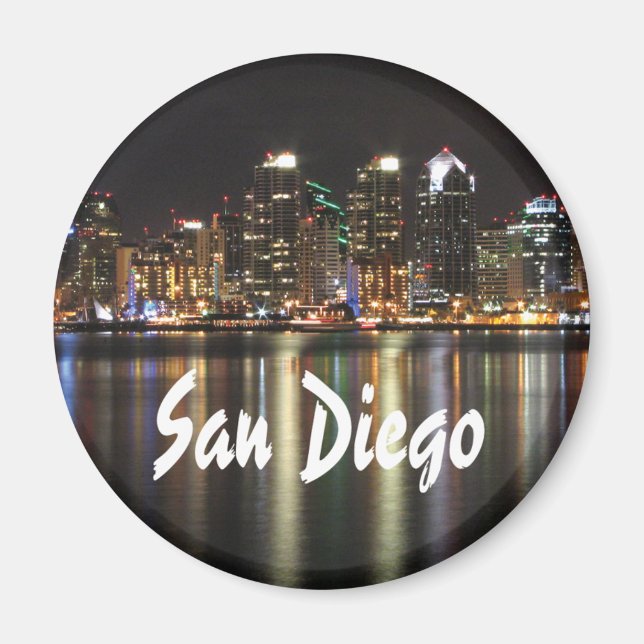 San Diego Skyline at night across the water Magnet (Front)