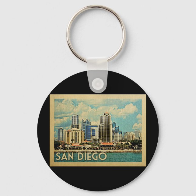 San Diego Skyline California Vintage Travel Keychain (Front)