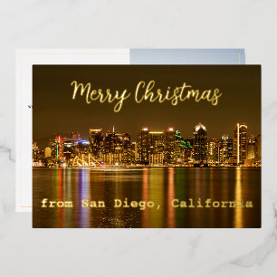 San Diego Skyline Custom Gold Foil Christmas Holiday Card