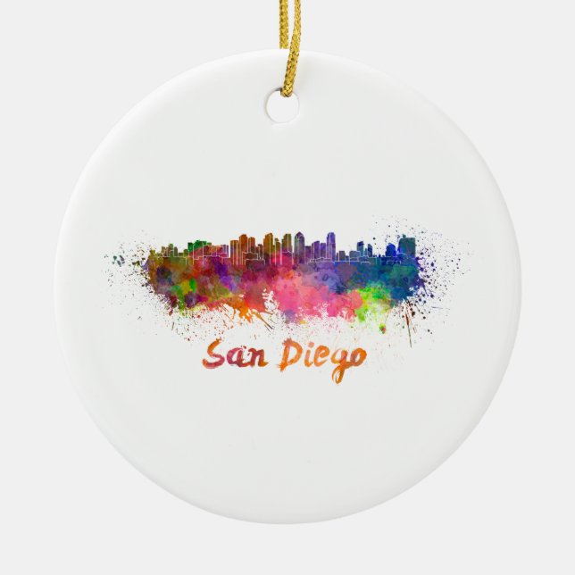 San Diego skyline in watercolor Ceramic Ornament (Front)