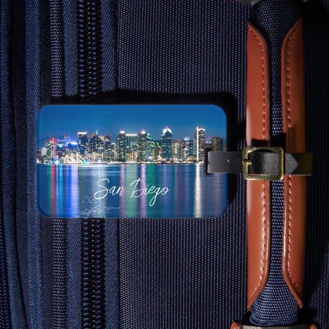 San Diego Skyline Night Luggage Tag (Front Insitu 4)