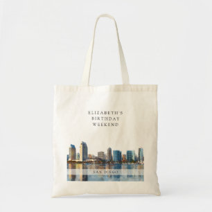 San Diego Skyline Watercolor Birthday Weekend Tote Bag